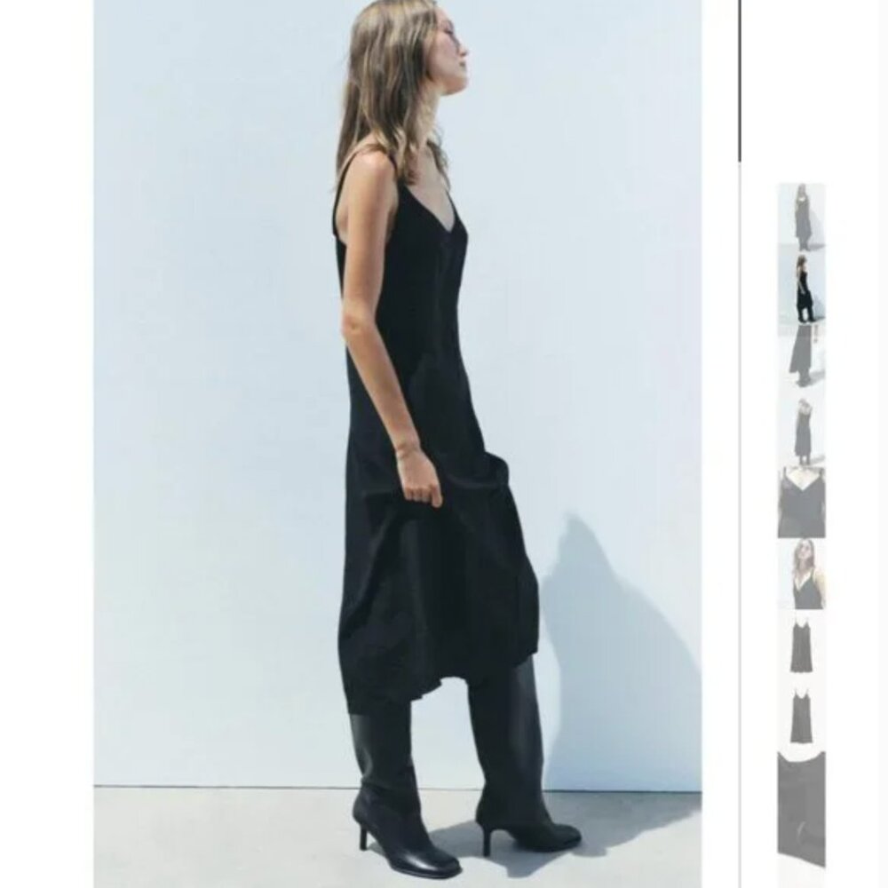 NWT ZARA SATIN EFFECT SLIP DRESS ZW COLLECTION BLACK